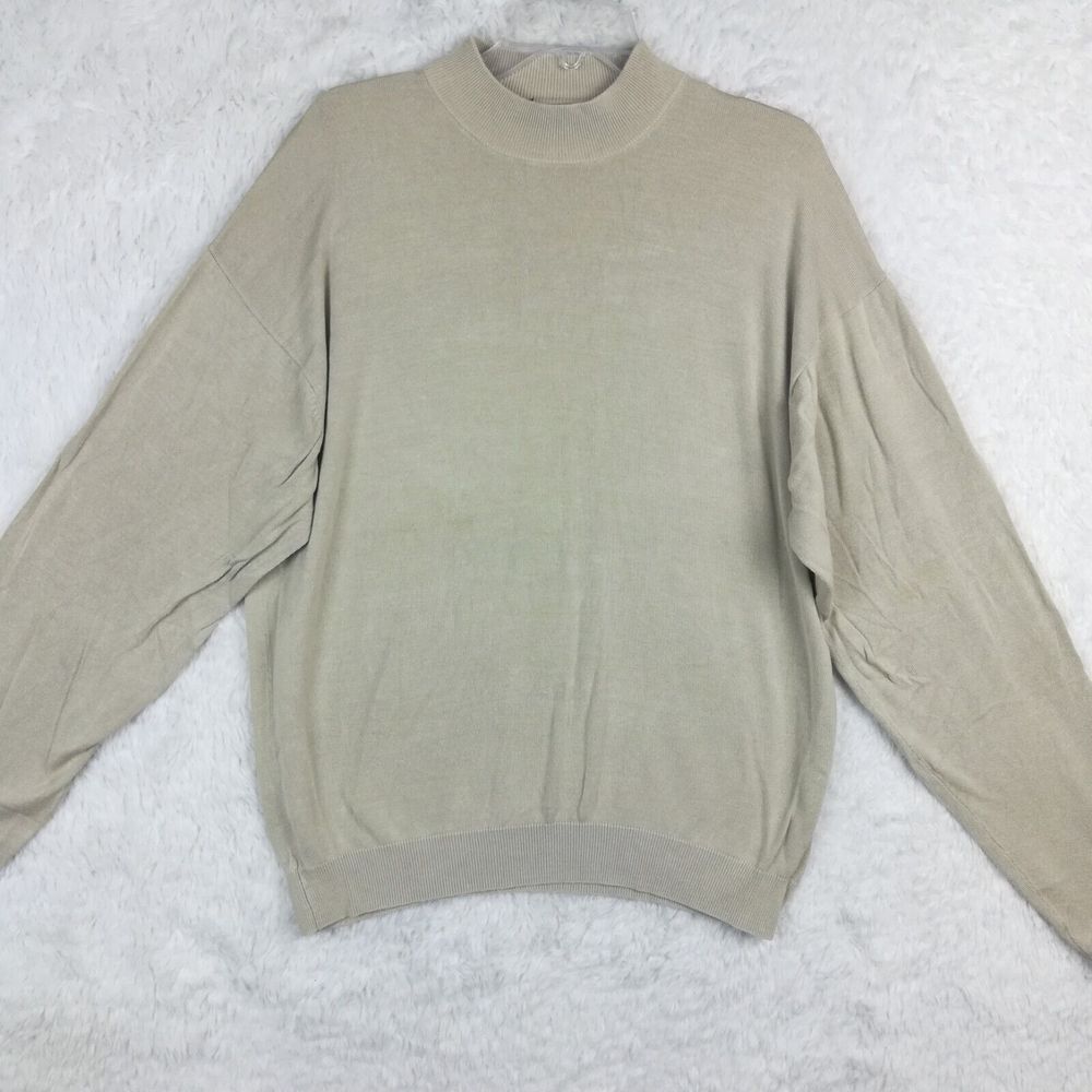 Baracuta‎ Mens Sweater Silk Blend Mock Neck Tan Beige Minimalist Pullover XL